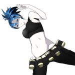  atihsa blue_eyes blue_hair earrings gloves jewelry leona_heidern midriff pale_skin ponytail solo tank_top the_king_of_fighters 