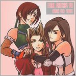  aerith_gainsborough artist_request brown_hair character_name copyright_name final_fantasy final_fantasy_vii hug long_hair multiple_girls smile tifa_lockhart upper_body yuffie_kisaragi 