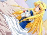  bed blond_hair blonde_hair blue_eyes blush hair_ornament long_hair queen very_long_hair 