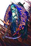  aqua_hair butterfly_wings hatsune_miku konpasu midriff multicolored multicolored_eyes scythe solo vocaloid wings 