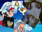  1boy 1girl :d :o animal_ears bandage bangs beads black_eyes black_hair blood blood_on_face blue_background blue_eyes close-up cloud cockpit crossover dark_persona dog_ears evil_smile face facial_mark fangs floating_hair gradient gradient_background inuyasha inuyasha_(character) japanese_clothes jewelry jpeg_artifacts long_hair looking_at_viewer looking_back looking_down mushrambo necklace night night_sky open_mouth orange_eyes outdoors parted_bangs parted_lips payot rain red_sclera ribbon shindou_yakumo shirtless sidelocks sitting sky smile turtleneck wallpaper watermark wet wet_hair white_hair yakumo yellow_eyes 
