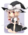  bad_id bad_pixiv_id blonde_hair braid hat kirisame_marisa kneeling red_eyes short_hair solo suzushiro_sayu touhou witch_hat 