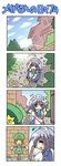  1girl 4koma =_= blue_eyes braid broom closed_eyes colonel_aki comic cosplay hong_meiling hong_meiling_(cosplay) izayoi_sakuya scarecrow short_hair silent_comic silver_hair smile touhou translated 