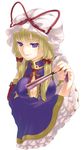  bad_id bad_pixiv_id blonde_hair closed_fan fan folding_fan hair_ribbon hat highres long_hair mokokosan purple_eyes ribbon solo touhou yakumo_yukari 