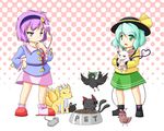  animal_ears bowl bunny_ears cat chen chen_(cat) dress earrings fox green_eyes green_hair hairband hat heart heart_of_string jewelry kaenbyou_rin kaenbyou_rin_(cat) komeiji_koishi komeiji_satori long_sleeves multiple_girls multiple_tails mystia_lorelei mystia_lorelei_(bird) nazrin nazrin_(mouse) open_mouth pet_bowl pillow_hat pink_skirt purple_eyes purple_hair red_eyes reisen_udongein_inaba reisen_udongein_inaba_(bunny) reiuji_utsuho reiuji_utsuho_(bird) ribbon shoes short_hair skirt smile sweatdrop tail tassel touhou twintails urushi wide_sleeves wings yakumo_ran yakumo_ran_(fox) 