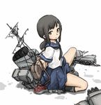  :| anchor_symbol backpack backpack_removed bag boots closed_mouth colorized fubuki_(kantai_collection) full_body grey_eyes grey_hair kantai_collection kneehighs legs_apart looking_at_viewer ohyo putting_on_backpack school_uniform serafuku solo uniform weapon wet wet_clothes white_background 