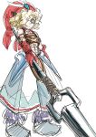  blonde_hair character_request closed_mouth curly_hair green_eyes hair_over_one_eye hat holding holding_weapon legend_of_mana red_hat s-a-murai seiken_densetsu simple_background sketch smile solo standing toto_(lom) weapon weapon_request white_background 