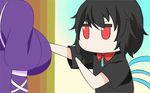  animated animated_gif asymmetrical_wings black_hair bouncing_breasts breasts commentary d-frag! dress hijiri_byakuren houjuu_nue large_breasts lowres md5_mismatch multicolored_hair multiple_girls nuenya punching red_eyes short_hair touhou ugoira wings 