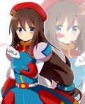  bad_id bad_pixiv_id blue_eyes brown_hair gloves hair_ornament hat iris_(rockman_x) long_hair looking_at_viewer rockman rockman_x saibi smile solo white_gloves zoom_layer 