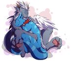  blue_fur claws collar cute cyber_zai dragon fur gay grey_fur hair horn hug invalid_tag male open_mouth wings 