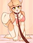  &lt;3 all_fours anthro breasts canine chest_tuft clothed clothing collar dog female fur green_eyes hair half-closed_eyes leash looking_at_viewer mammal pink_nose pomeranian rika_(character) solo tuft underwear zyira 