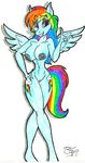  anthrofied areola breasts cutie_mark equine female friendship_is_magic horse invalid_tag mammal my_little_pony nipples pointing pussy rainbow_dash_(mlp) smile solo toddrogue69 wings 