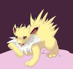  canine eeveelution female feral fur jolteon looking_at_viewer mammal nintendo open_mouth pok&#233;mon pok&eacute;mon pussy_juice simple_background tongue tongue_out video_games vswitch white_fur yellow_fur 