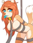  anthro bent_over blue_eyes blue_tongue bound breasts canine collar facial_piercing female fur hair leash long_hair looking_at_viewer mammal nose_piercing piercing raised_tail slave solo tongue tongue_out zyira 