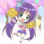  cheerleader chibi endori flower green_eyes hair_flower hair_ornament happy_maker! long_hair love_live! love_live!_school_idol_project lowres open_mouth pom_poms purple_hair smile solo toujou_nozomi twintails 