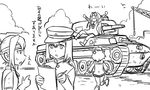  &gt;_&lt; :d akitsu_maru_(kantai_collection) bandages caterpillar_tracks clipboard closed_eyes comic crane dress gloves greyscale ground_vehicle hair_ornament hat kantai_collection long_hair military military_uniform military_vehicle monochrome motor_vehicle multiple_girls open_mouth peaked_cap playing ponytail sailor_collar sailor_dress school_uniform serafuku shiranui_(kantai_collection) short_hair smile tank tonda translated uniform yukikaze_(kantai_collection) yuudachi_(kantai_collection) 