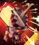  bad_id bad_pixiv_id bangle banned_artist barefoot black_hair bow bracelet directional_arrow dress horns jewelry kijin_seija multicolored_hair open_mouth red_eyes red_hair short_hair short_sleeves smile solo streaked_hair touhou towako_(10wk0) upside-down white_hair 