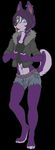  canine clothing cute dog fur girly hair happy heterochromia jacket jijix male mammal open_mouth plain_background purple_fur purple_hair ransom short_hair shorts 