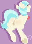  anus blue_hair blush butt coco_pommel_(mlp) cutie_mark earth_pony equine female friendship_is_magic hair hooves horse mammal my_little_pony open_mouth plain_background pony purple_background pussy shadow solo tongue tongue_out two_tone_hair whitehair 
