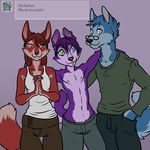  blue_fur canine cute dog eyewear female fur girly glasses hair heterochromia jijix long_hair looking_at_viewer male mammal plain_background purple_fur purple_hair ransom red_fur red_hair short_hair smile 