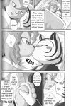  bed black_and_white blanket blush clothing comic cougar cute dialog english_text feline fur gay hair kissing long_hair male mammal manga mikazuki_karasu monochrome open_mouth partially_clothed penis romantic stripes text tiger translated underwear white_fur 