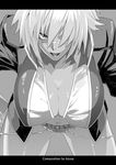  1girl bent_over blazblue breasts bullet_(blazblue) cleavage female hanging_breasts hot_pants large_breast large_breasts pointy_breasts sami_(object_dump) scar short_shorts solo 