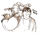  character_name fat fat_man fighting_stance justin_wong_(gamer) kduhcs monochrome multiple_boys ponytail real_life rufus_(street_fighter) street_fighter traditional_media 