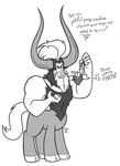  centaur cutie_mark dialog duo english_text equine eye_contact facial_piercing friendship_is_magic fur greyscale hair holding horn human male mammal monochrome my_little_pony nose_piercing piercing size_difference standing taur text tirek_(mlp) wicked-at-heart wings 