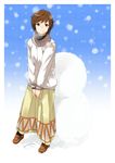  amagami brown_eyes brown_hair cho_bi dress sakurai_rihoko snow snowman sweater 