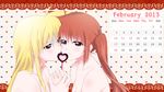  2girls auburn_hair blonde_hair blue_eyes blush calendar candy collarbone fate_testarossa hand_holding heart lollipop looking_at_another love lyrical_nanoha mahou_senki_lyrical_nanoha_force mahou_shoujo_lyrical_nanoha mahou_shoujo_lyrical_nanoha_strikers mahou_shoujo_lyrical_nanoha_vivid multiple_girls nude red_eyes takamachi_nanoha valentine valentine&#039;s_day valentine's_day valentines yuri zan 