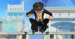  1boy 3d abs animated animated_gif crouch fire formal freckles hat jewelry jumping male male_focus necklace one_piece one_piece:_pirate_warriors open_clothes open_shirt portgas_d_ace shirt squatting stampede_string suit 