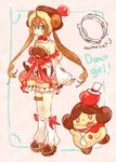  alternate_color alternate_costume bad_id bad_pixiv_id blue_eyes blush brown_hair clothed_pokemon double_bun doughnut dress food frilled_dress frills gen_6_pokemon hat long_hair mei_(pokemon) namie-kun pokemon pokemon_(creature) pokemon_(game) pokemon_bw2 shiny_pokemon slurpuff smile twintails very_long_hair white_legwear 