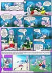  blood blue_hair colored_hair comic fluttershy_(mlp) forest friendship_is_magic hair human ice_on_a_stick mammal mauroz my_little_pony pink_hair purple_eyes rainbow_dash_(mlp) running seaside tree 