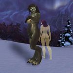  breasts canine digitigrade dog female forest glowing glowing_eyes human looking_at_viewer mammal nude paws pussy snow snowy standing tree video_games warcraft were werewolf worgen world_of_warcraft 