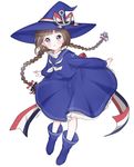  anchor bad_id bad_twitter_id blue_eyes bow braid brown_hair crying crying_with_eyes_open dress hair_bow hat hat_bow highres long_hair long_sleeves marin_(myuy_3) oounabara_to_wadanohara sailor_dress solo tears twin_braids wadanohara witch_hat 