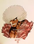  afro capcom dark_persona dark_skin dark_skinned_male dougi eyebrows face grin jeffrey_cruz male_focus marker_(medium) smile solo street_fighter svc_chaos thick_eyebrows traditional_media violent_ken watermark web_address white_eyes white_hair 