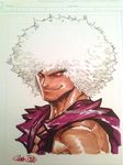  afro capcom dark_persona dark_skin dark_skinned_male dougi eyebrows face jeffrey_cruz male_focus marker_(medium) red_eyes sleeveless smile smug solo street_fighter svc_chaos thick_eyebrows traditional_media violent_ken white_hair 