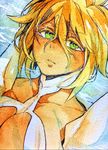  1girl arrancar bleach blonde_hair green_eyes looking_at_viewer mebuti solo tan tier_harribel water 