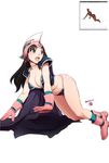  armor bikini bikini_armor boots breasts brown_hair cape chi-chi_(dragon_ball) cleavage dated dragon_ball dragon_ball_(classic) gloves harumaki helmet large_breasts long_hair looking_back open_mouth pink_footwear signature simple_background solo swimsuit white_background 