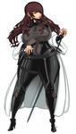  alternate_costume bodysuit breasts curvy drill_hair fur_coat hair_over_one_eye hand_on_hilt high_heels huge_breasts johnrokk kirijou_mitsuru leather lips long_hair off_shoulder persona persona_3 persona_4:_the_ultimate_in_mayonaka_arena rapier red_eyes red_hair sheath sheathed solo standing sword taut_clothes twin_drills weapon 