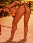  anus ass beach bikini bikini_pull breasts dark_skin dead_or_alive highres large_breasts lisa_hamilton nipples pose short_hair sunset swimsuit uncensored 