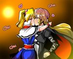  alice_margatroid arm_garter arms_around_neck blonde_hair cape capelet closed_eyes frilled_ribbon frills gradient_hair hand_on_ass heart hijiri_byakuren hug kiss multicolored_hair multiple_girls ribbon sei_(kaien_kien) touhou two-tone_hair yellow_eyes yuri 