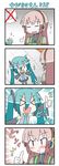  &gt;_&lt; 4koma :d blood blush chibi chibi_miku closed_eyes comic commentary hatsune_miku long_hair megurine_luka minami_(colorful_palette) multiple_girls nosebleed open_mouth smile thumbs_up translation_request vocaloid xd 
