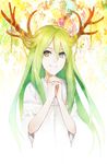  antlers enkidu_(fate/strange_fake) fate/strange_fake fate_(series) green_eyes green_hair long_hair male_focus otoko_no_ko sindri solo 