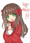  arima_miyako brown_hair denpaken_pochi green_eyes hands_together happy_birthday highres long_hair melty_blood open_mouth simple_background sketch smile solo tsukihime white_background 