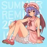  adapted_costume bad_id bad_pixiv_id bare_arms bare_shoulders bat_wings bloomers blue_background blue_hair dress inari_(inariya) light_smile looking_at_viewer mary_janes pink_dress red_eyes remilia_scarlet shoes sitting sleeveless sleeveless_dress solo touhou underwear upskirt wings wrist_cuffs 