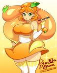  1girl agawa_ryou breasts curvy food fruit green_eyes hips huge_breasts nail_polish orange orange_hair personification thick_thighs thighs wide_hips 