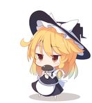  apron beni_shake black_dress blonde_hair bow braid brown_eyes chibi comic dress eating hat hat_bow jitome kirisame_marisa mushroom puffy_short_sleeves puffy_sleeves shirt short_sleeves single_braid solo touhou waist_apron white_bow witch_hat 