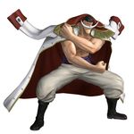  1boy 3d edward_newgate facial_hair full_body jacket_on_shoulders male male_focus mustache official_art one_piece one_piece:_pirate_warriors simple_background solo whitebeard 