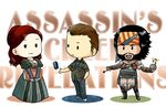  2boys assassin's_creed:_revelations assassin's_creed_(series) beard black_hair bomb book brown_hair chibi clay_kaczmarek copyright_name dress facial_hair hidden_blade hookblade multiple_boys red_hair sofia_sartor tatsuri_(forest_penguin) weapon yusuf_tazim 